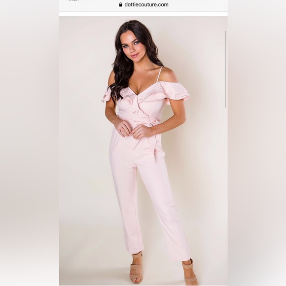 Blush ruffle cold shoulder jumpsuit - Picture 4 of 4